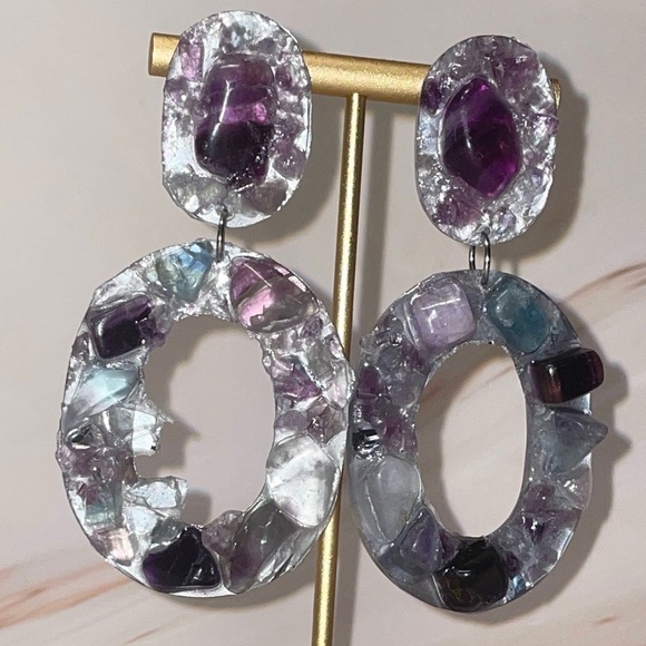 Laboradite & Mirrored Glass Earrings| Handmade - Picture 2 of 6